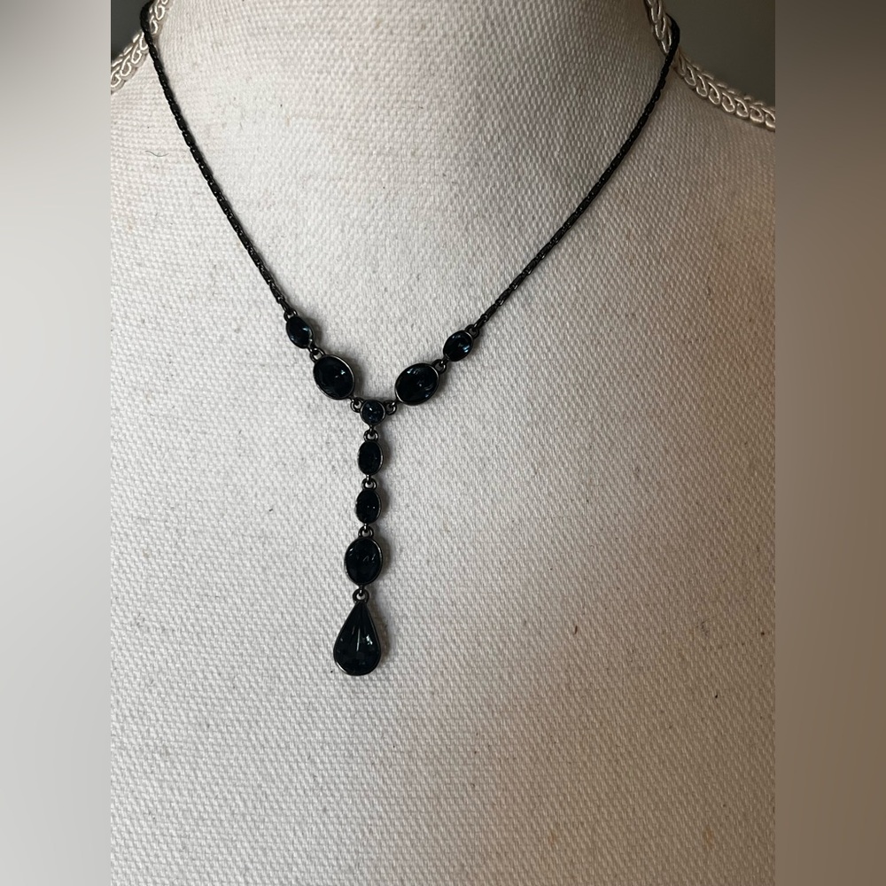 Givenchy Black Bleu Crystal Teardrop Necklace